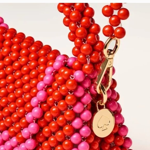 New Kate Spade Red Pink Beaded Handbag Bag Colorblock Crossbody Rose Heart - Picture 4 of 4
